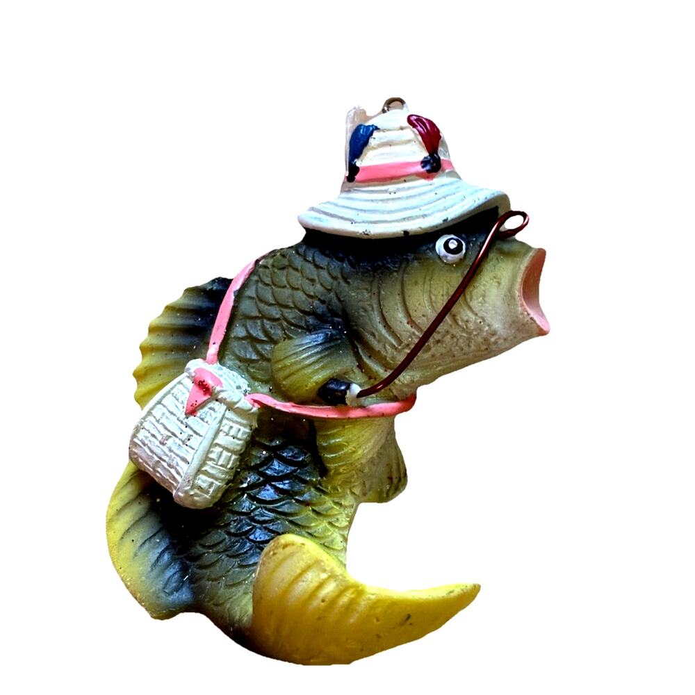 Fish w/ Hat Christmas Ornament Fishing Fisherman Fun Holiday Decor Decorative